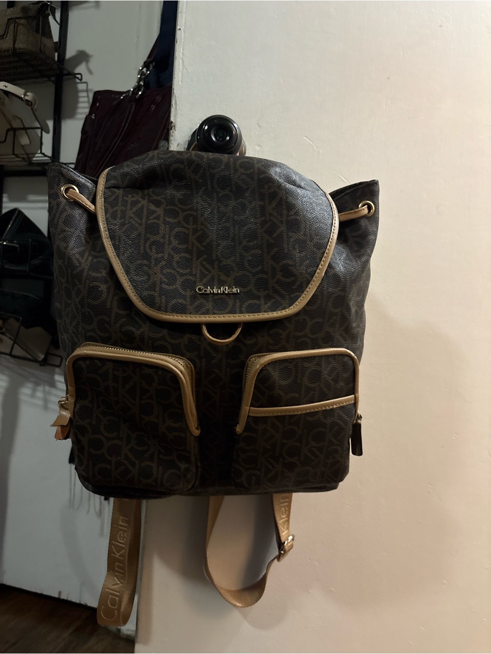 Calvin Klein Tan Monogram Tote Interior